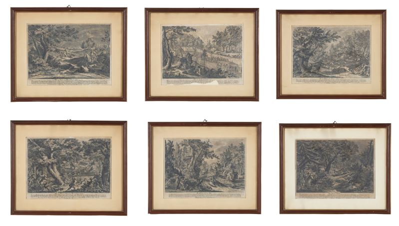 Incisioni del XVIII secolo, Paesaggi con figure (sei esemplari)
