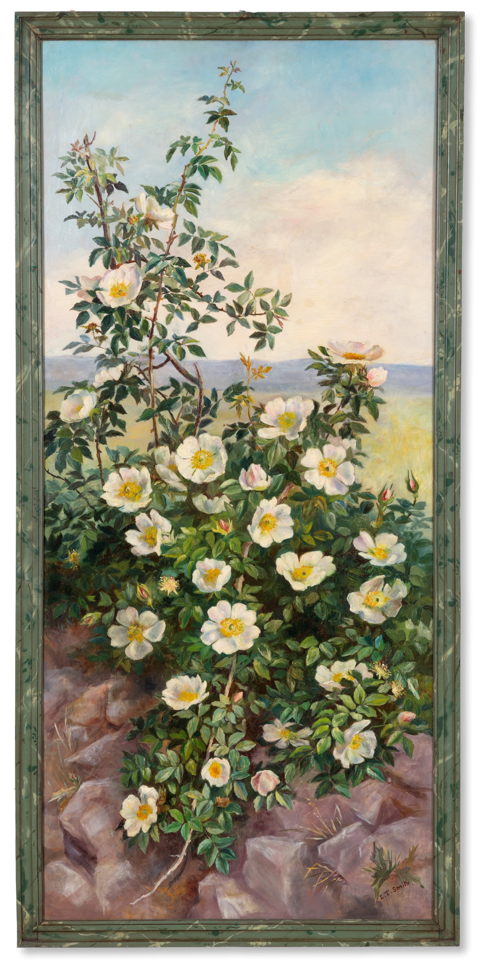 E. T. Smith, Paesaggi con fiori (coppia di dipinti) — olio su tela