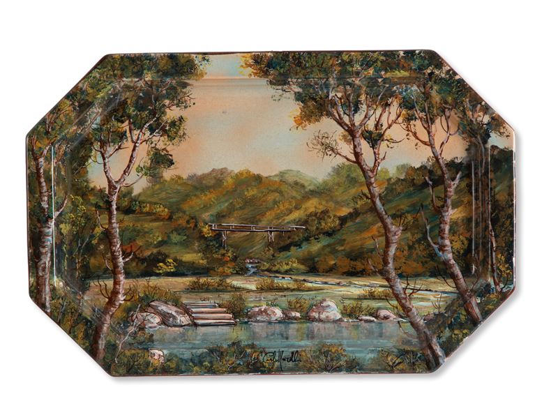 Carlo Morelli - Vassoio Ottagonale in Ceramica "paesaggio"