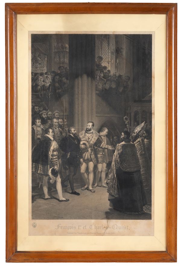 ANTOINE-JEAN GROS - Incisione "FRANCESCO I E CARLO V"