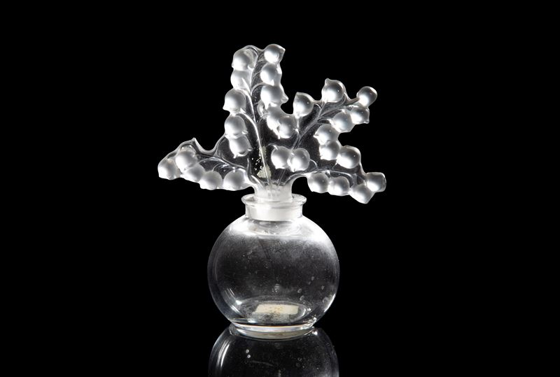 René Jules Lalique - Portaprofumo Clairefontaine in cristallo con motivo a mughetto