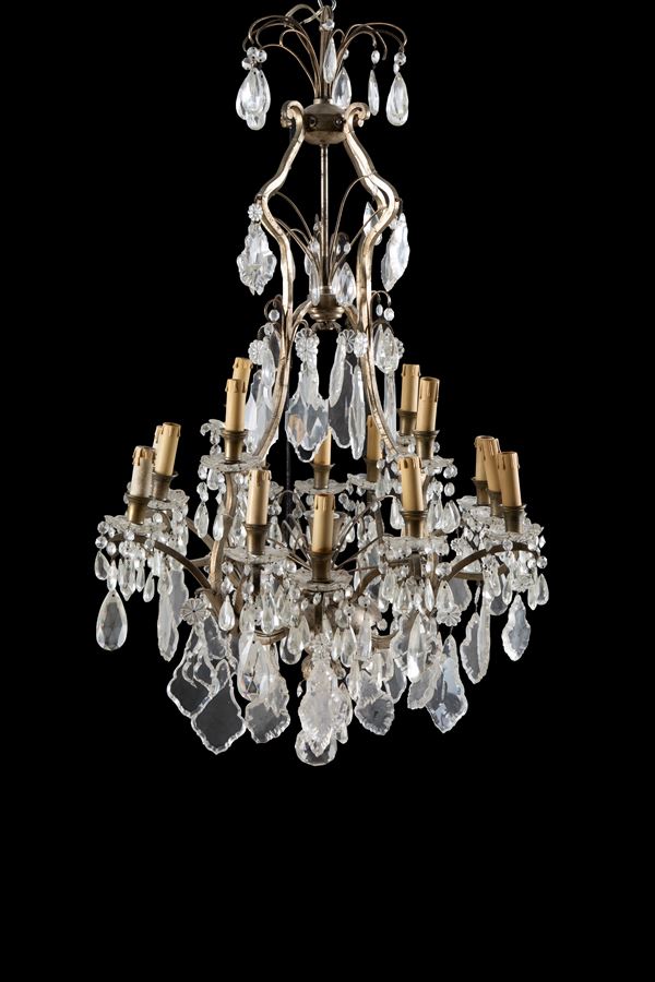 Bronze and glass chandelier