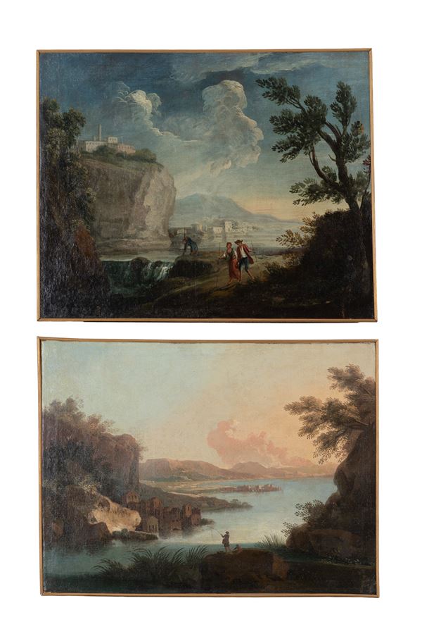 Pair of paintings "LANDSCAPES WITH FIGURES"