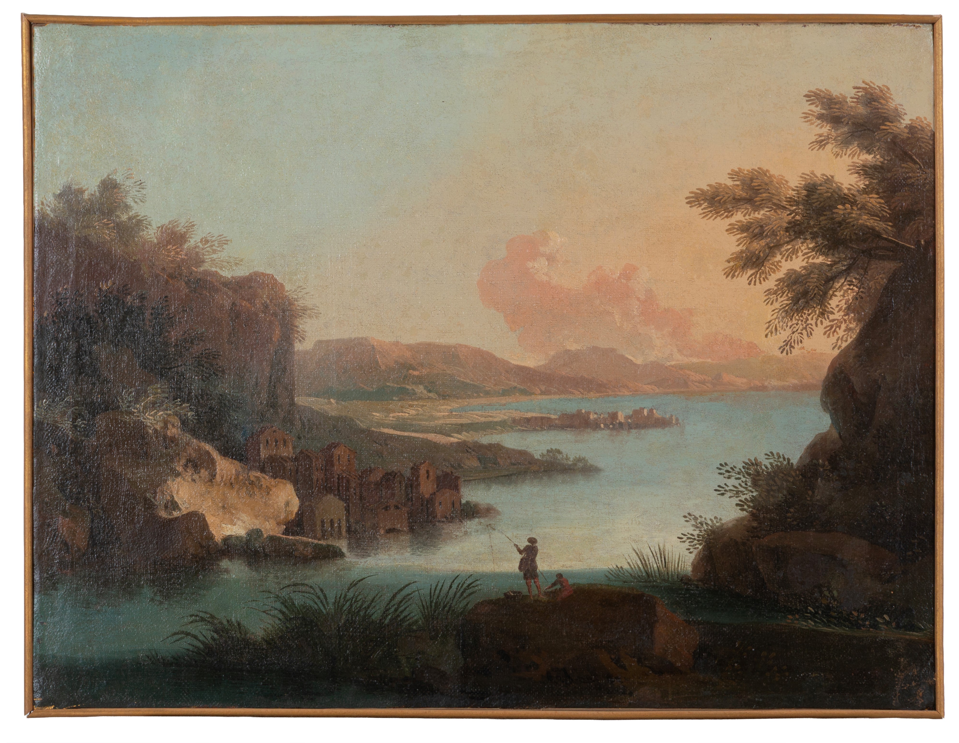 Coppia di dipinti, Paesaggi con figure, olio su tela, XVIII secolo