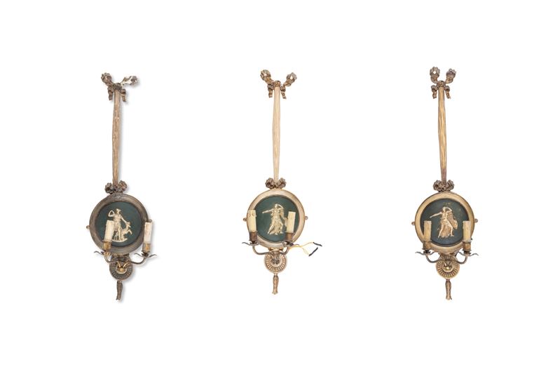 Applique in legno e metallo dorato, Tre esemplari (XIX secolo)