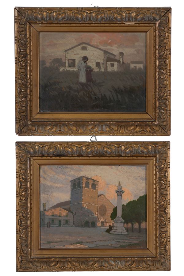 PIETRO LUCANO - Two paintings: "FARMHOUSE WITH FIGURES" and "VIEW OF SAN GIUSTO"