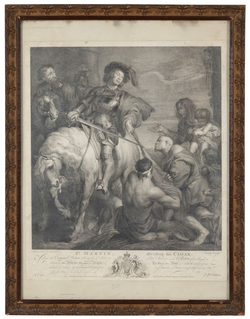 Pieter Paul Rubens - San Martino divide il suo mantello (incisione su carta, XVIII secolo)