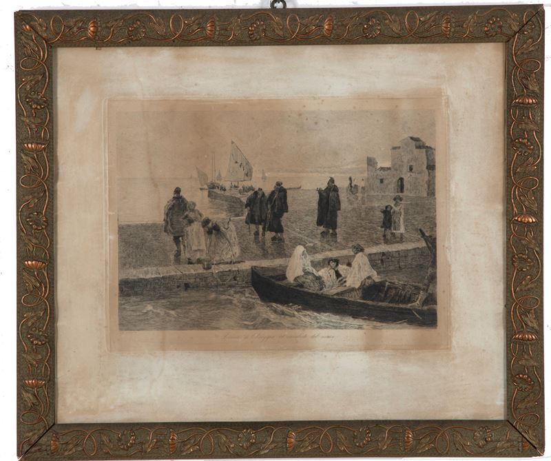 Mosè Bianchi, Donne di Chioggia ed Invalidi del Mare (incisione, con cornice)