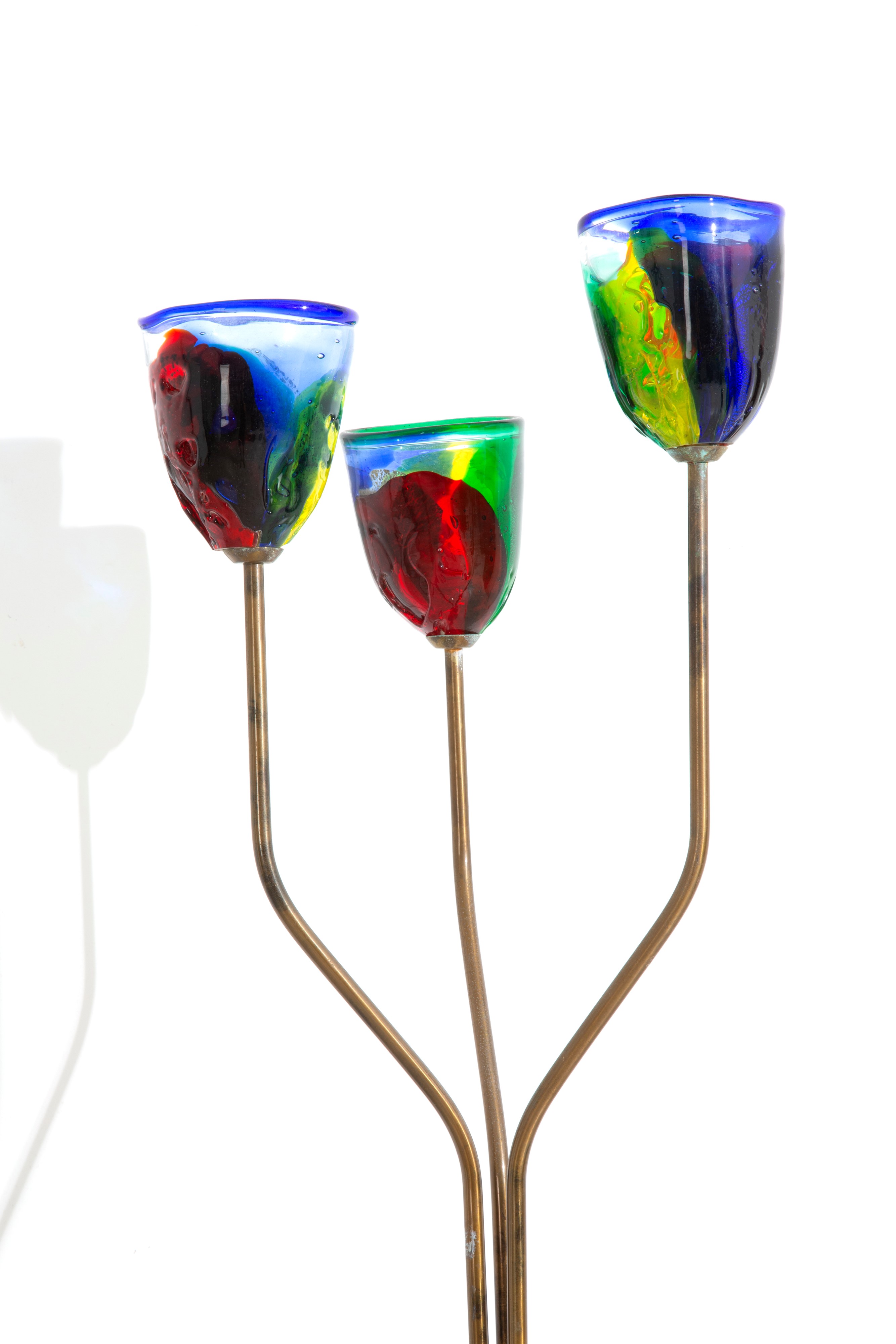 Lampada da terra a tre luci, vetri colorati in stile anni '80