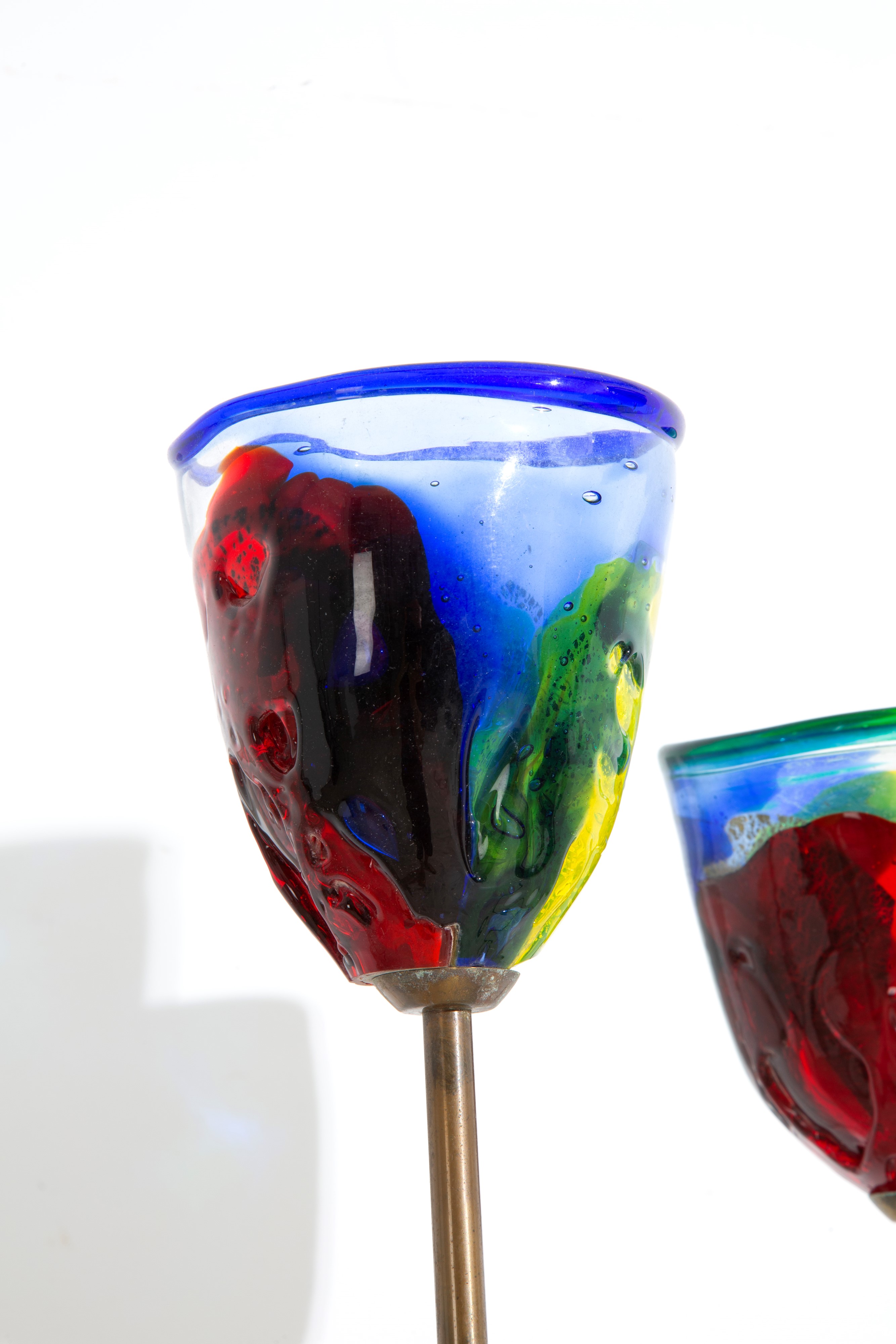 Lampada da terra a tre luci, vetri colorati in stile anni '80