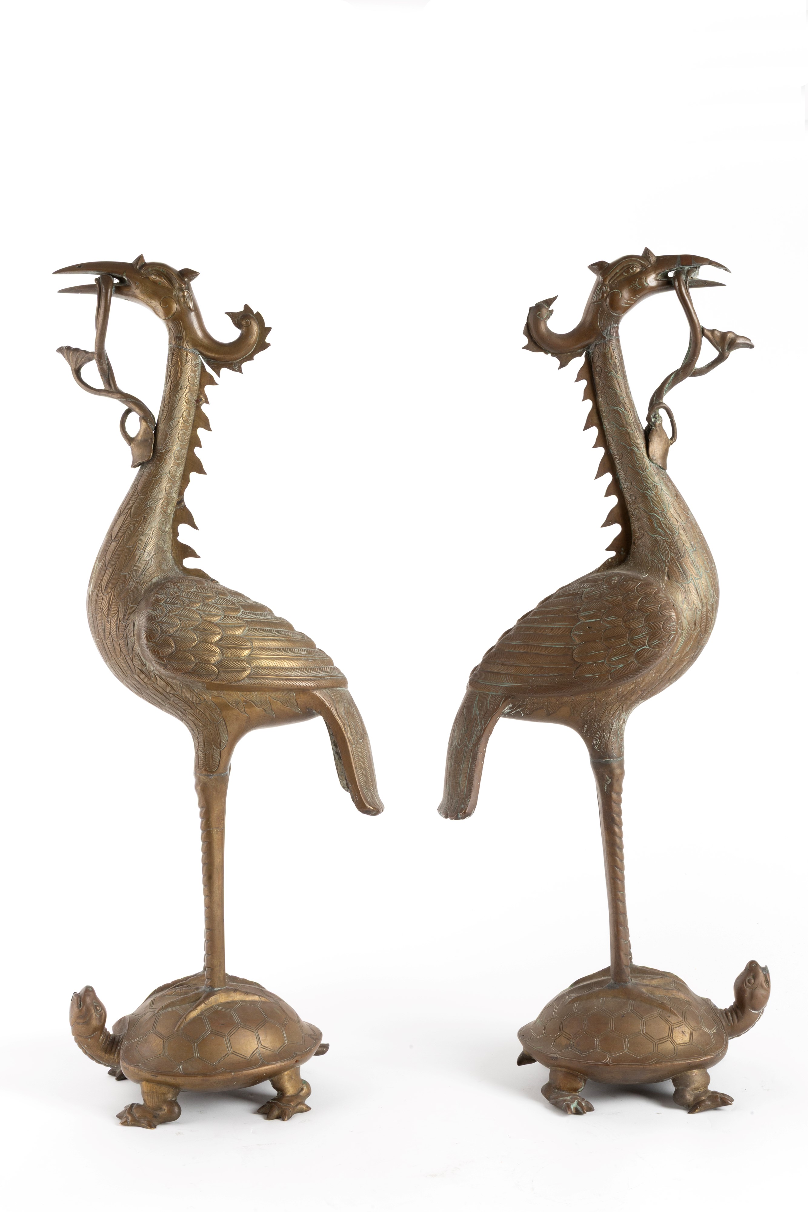 Sculture, Coppia di animali fantastici su tartarughe, bronzo, XX secolo