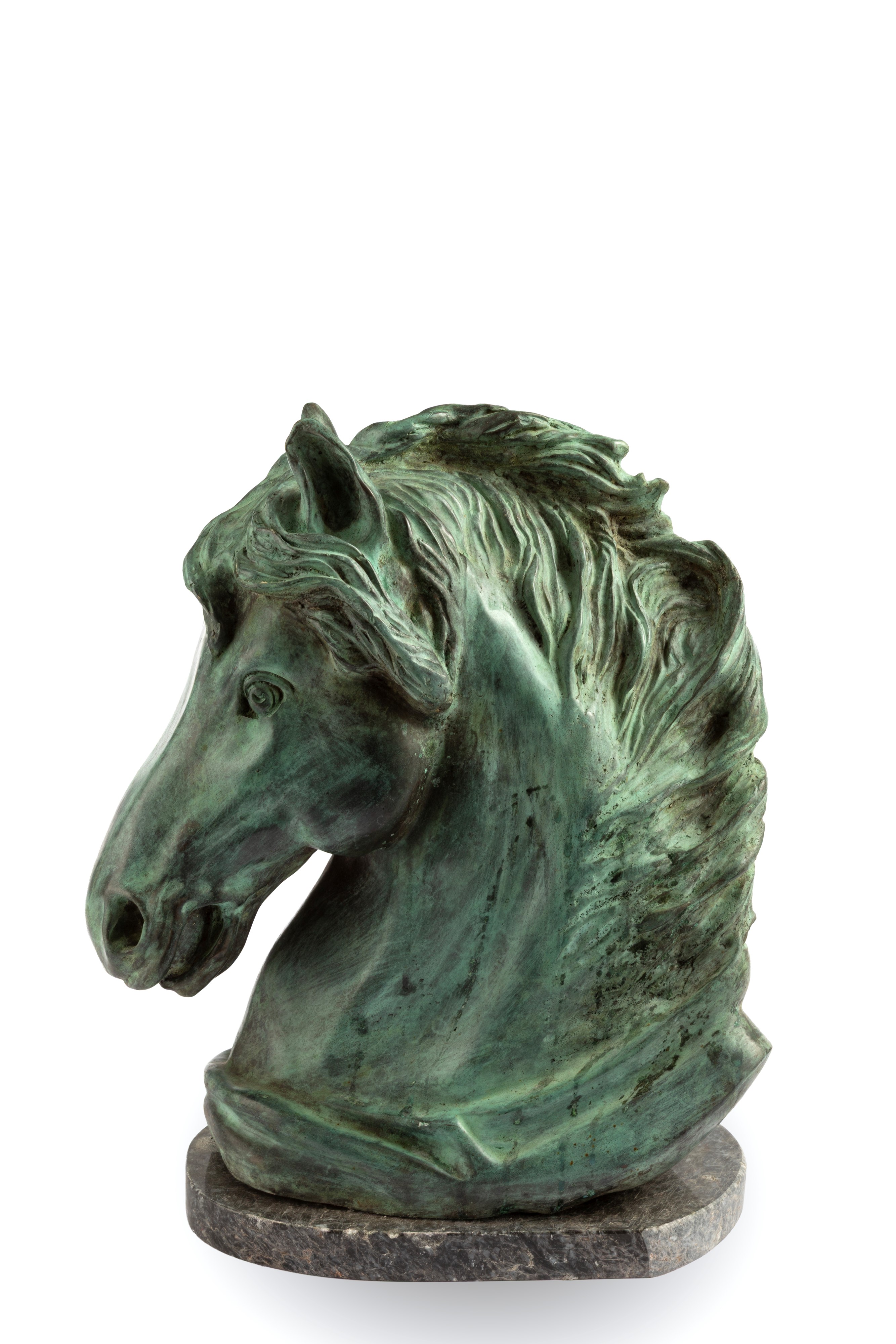 Scultura, Testa di cavallo in bronzo patinato su base in marmo (XX secolo)