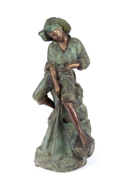 Scultura, Pescatore con rete, bronzo patinato, XX secolo