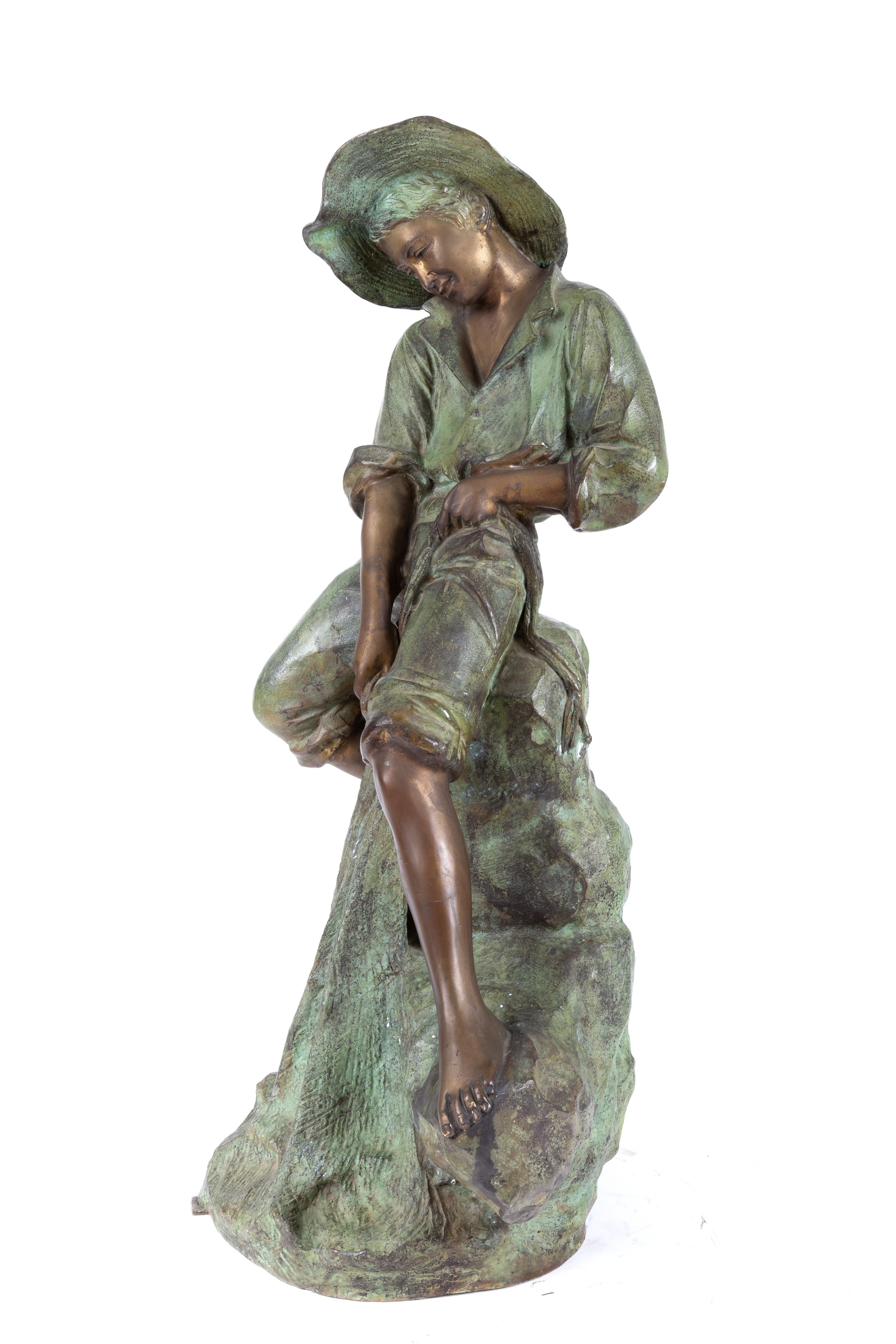 Scultura, Pescatore con rete, bronzo patinato, XX secolo