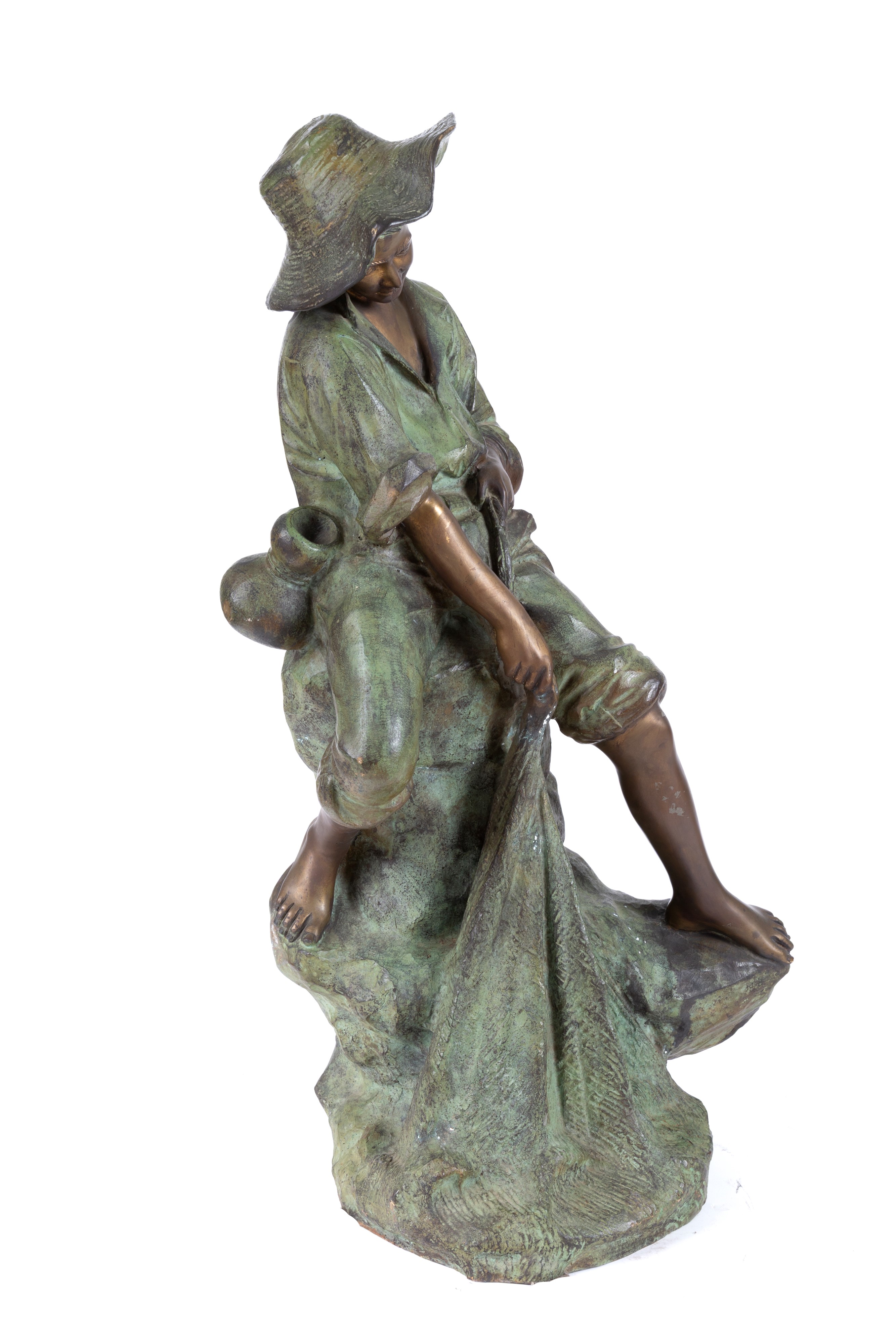 Scultura, Pescatore con rete, bronzo patinato, XX secolo