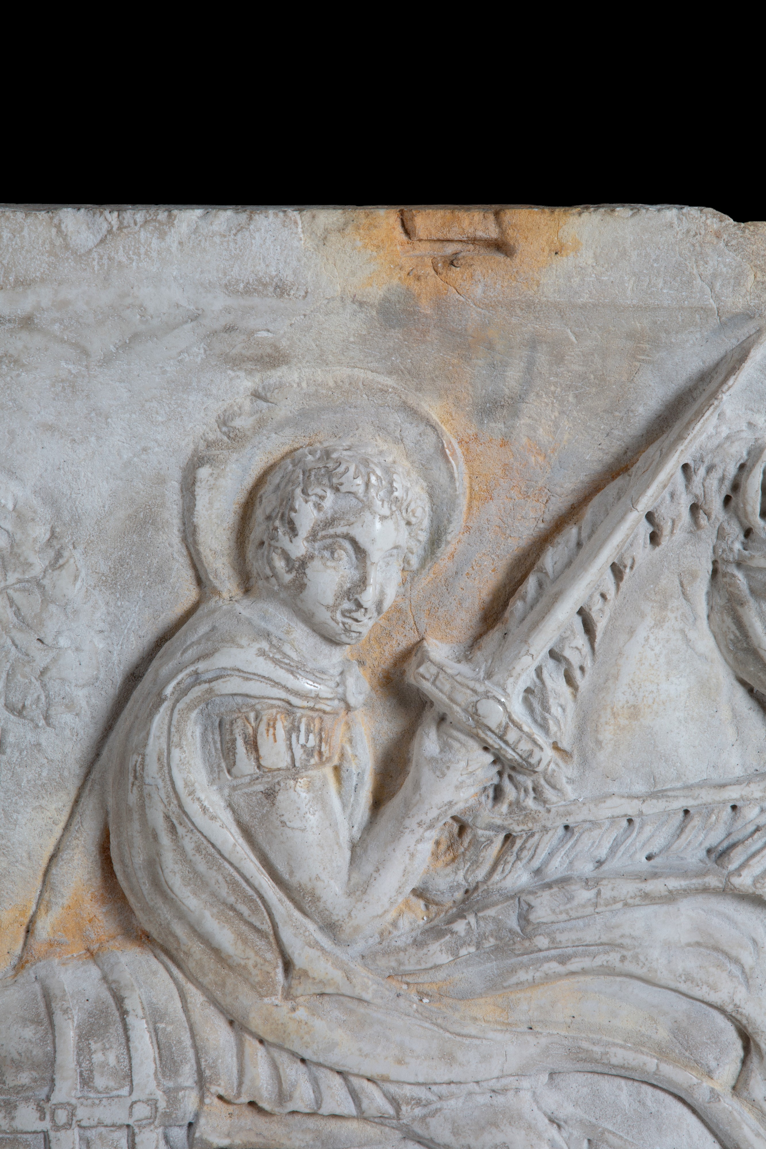 Bassorilievo raffigurante “San Martino”, in marmo, fine XIX–inizio XX secolo