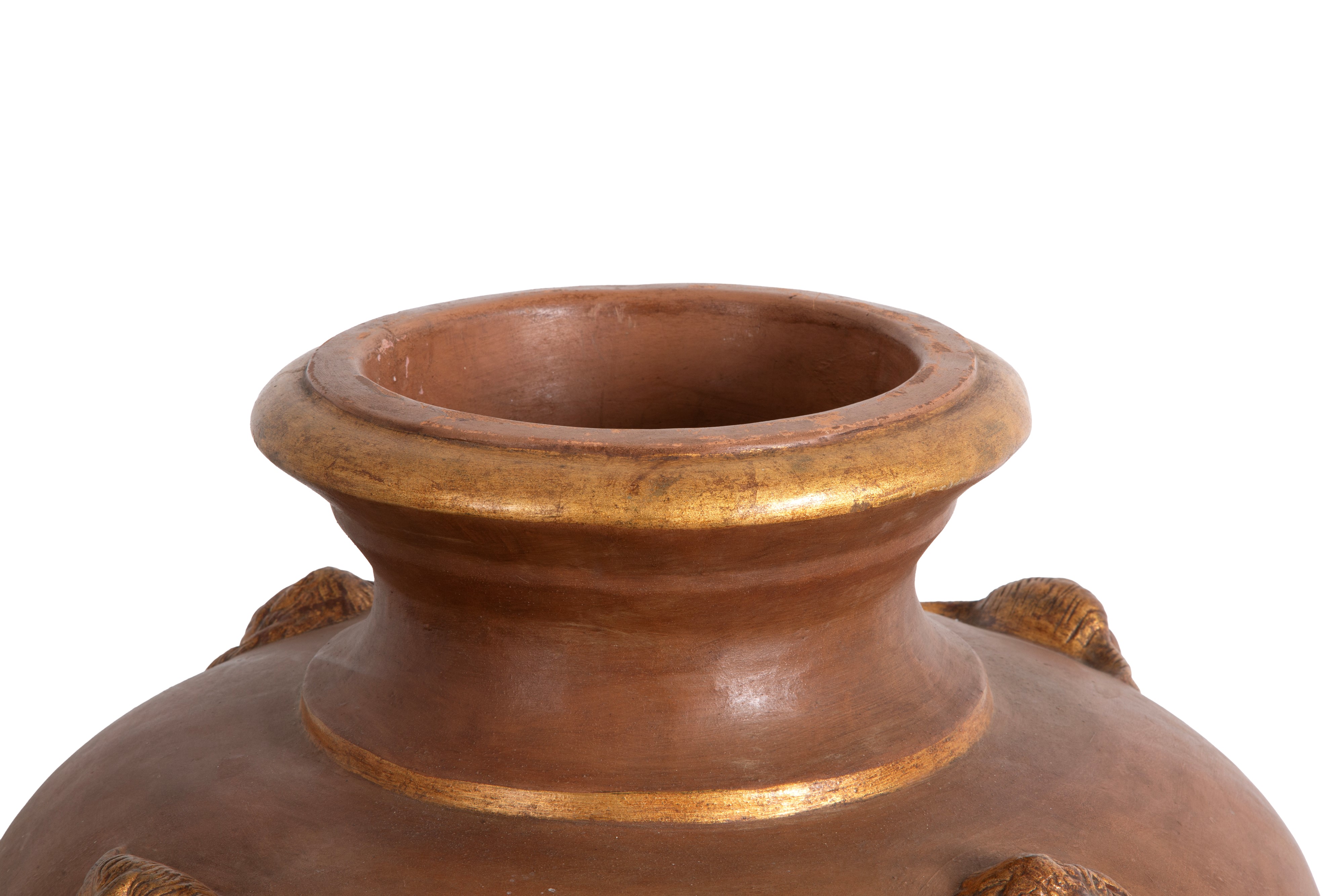 Vaso in terracotta dipinta con mascheroni e ghirlande, XIX secolo