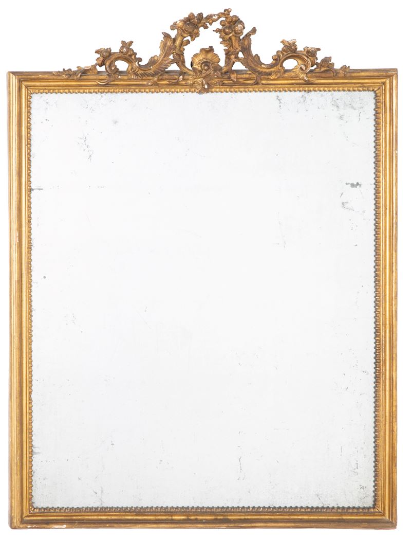 Specchiera in legno dorato con specchio al mercurio, periodo Luigi XVI