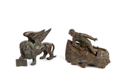 Sculture, Leone di Venezia e Pescatore, bronzo, XX secolo