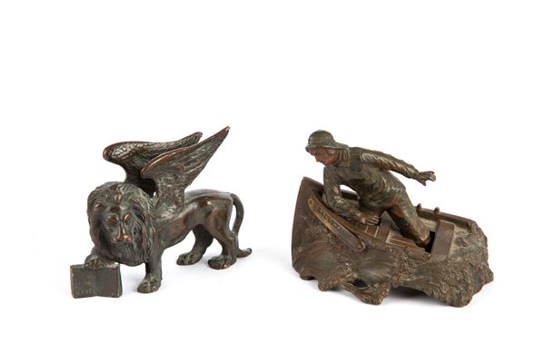 Due sculture "LEONE DI VENEZIA" e "PESCATORE"