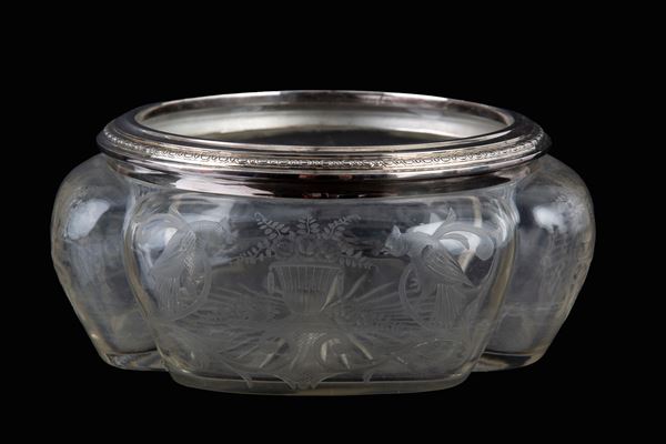 Glass and silver biscuit jar