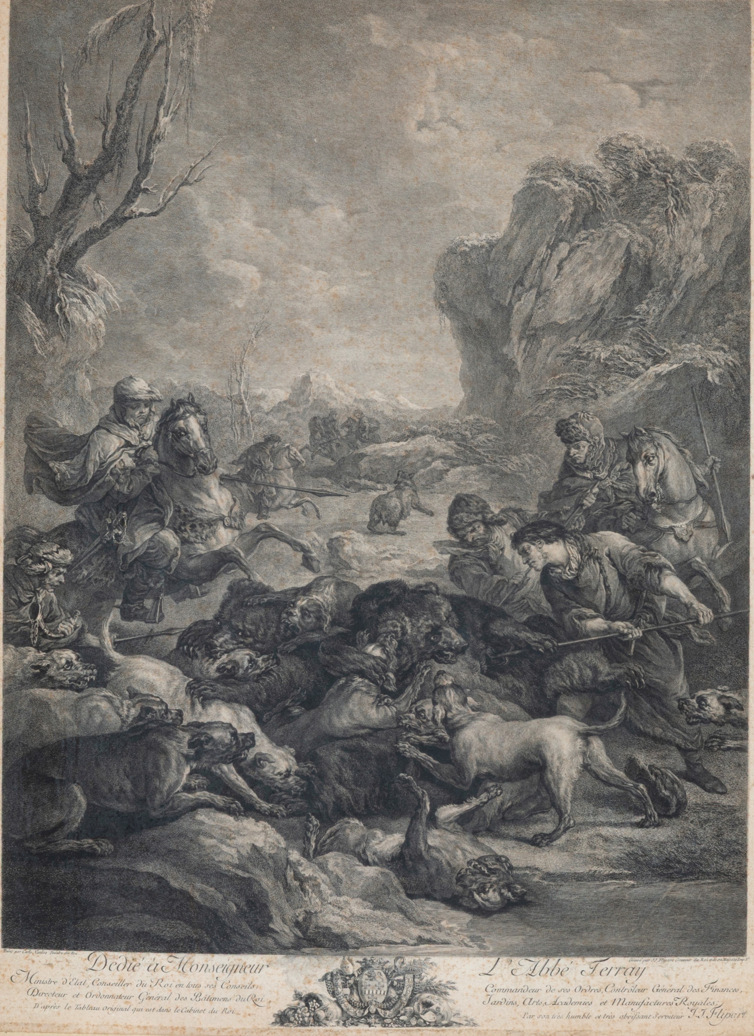 Carle Van Loo - Caccia all’orso (incisione)