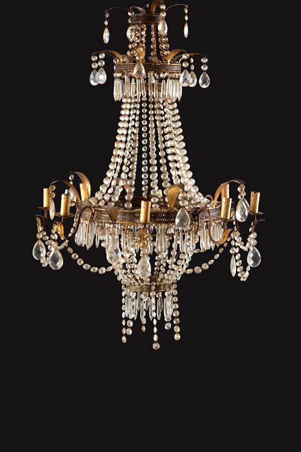 Brass and glass chandelier