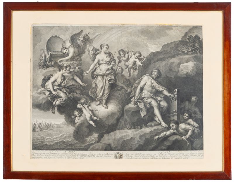 Louis De Boullogne II - L'ARIA (Giunone comanda ad Eolo di scatenare i venti), incisione su carta