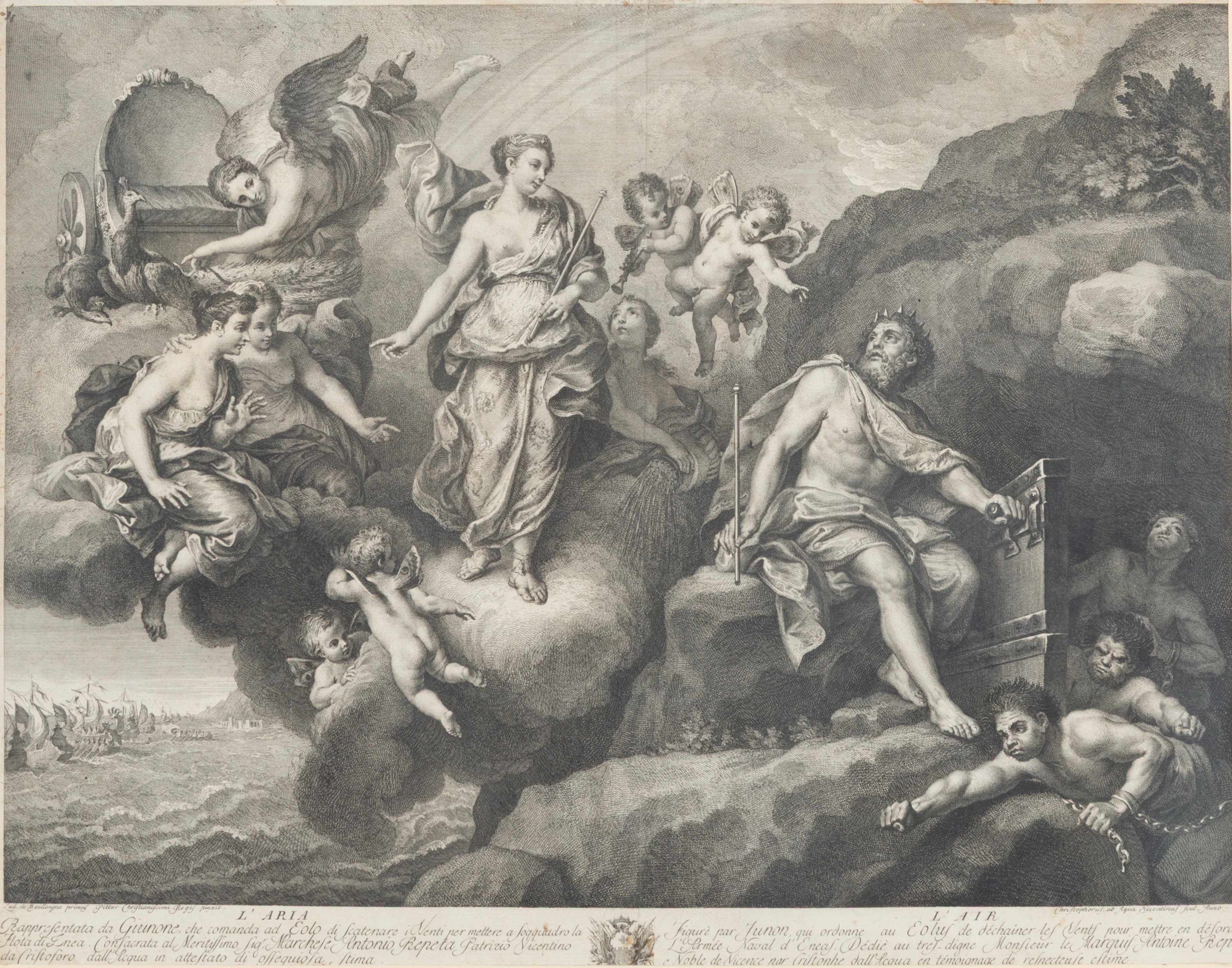 Louis De Boullogne II - L'ARIA (Giunone comanda ad Eolo di scatenare i venti), incisione su carta