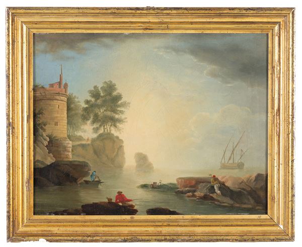 CHARLES FRANCOIS  GRENIER DE LACROIX MARSEILLE - Painting "COASTAL VIEW AT SUNSET"