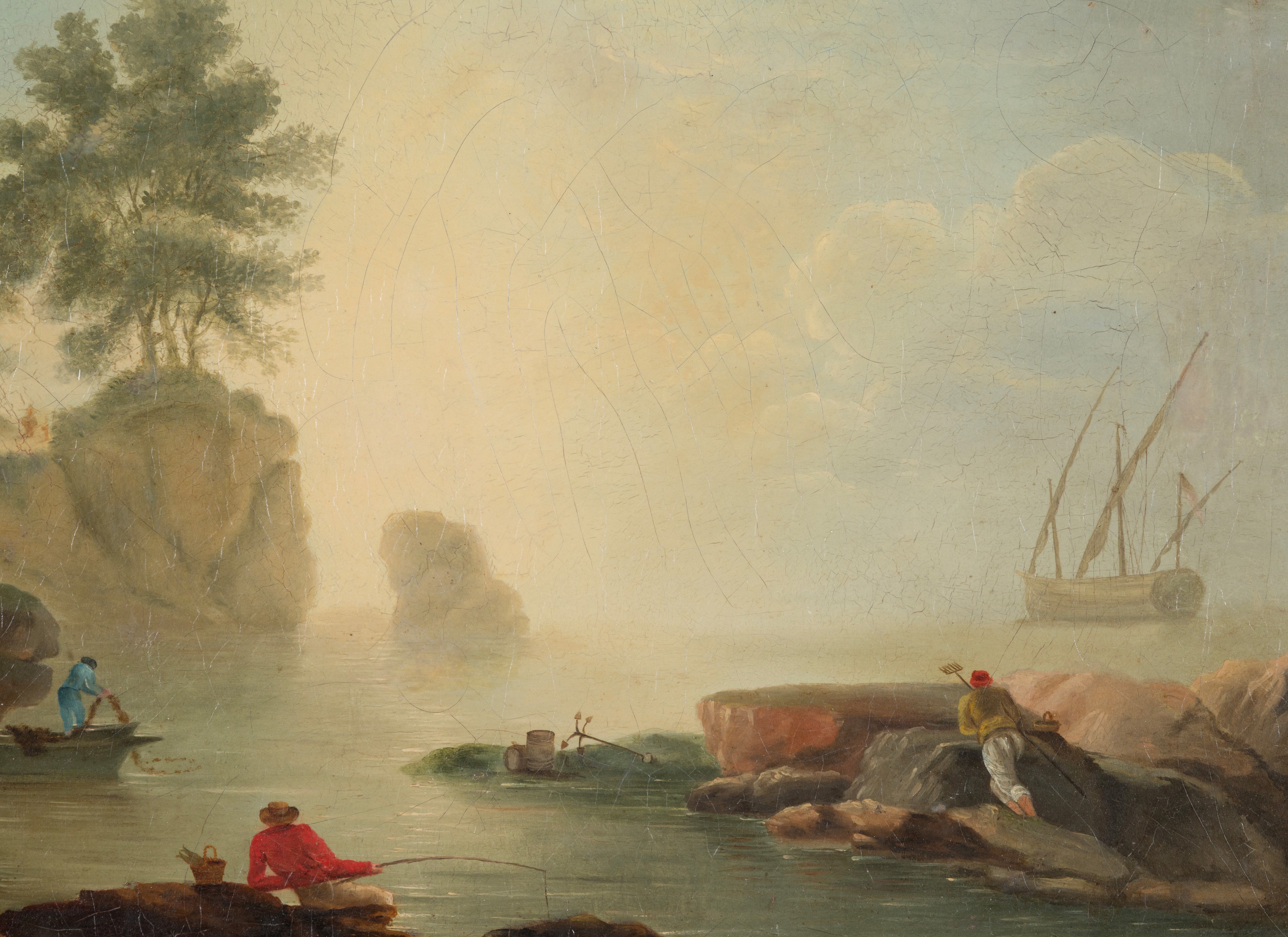 Charles Francois Grenier De Lacroix Marseille - Veduta costiera al tramonto, olio su tela