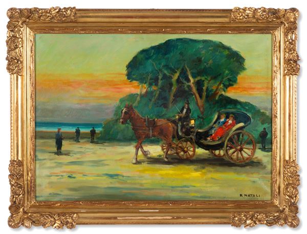 RENATO NATALI - Painting "A CARRIAGE RIDE"