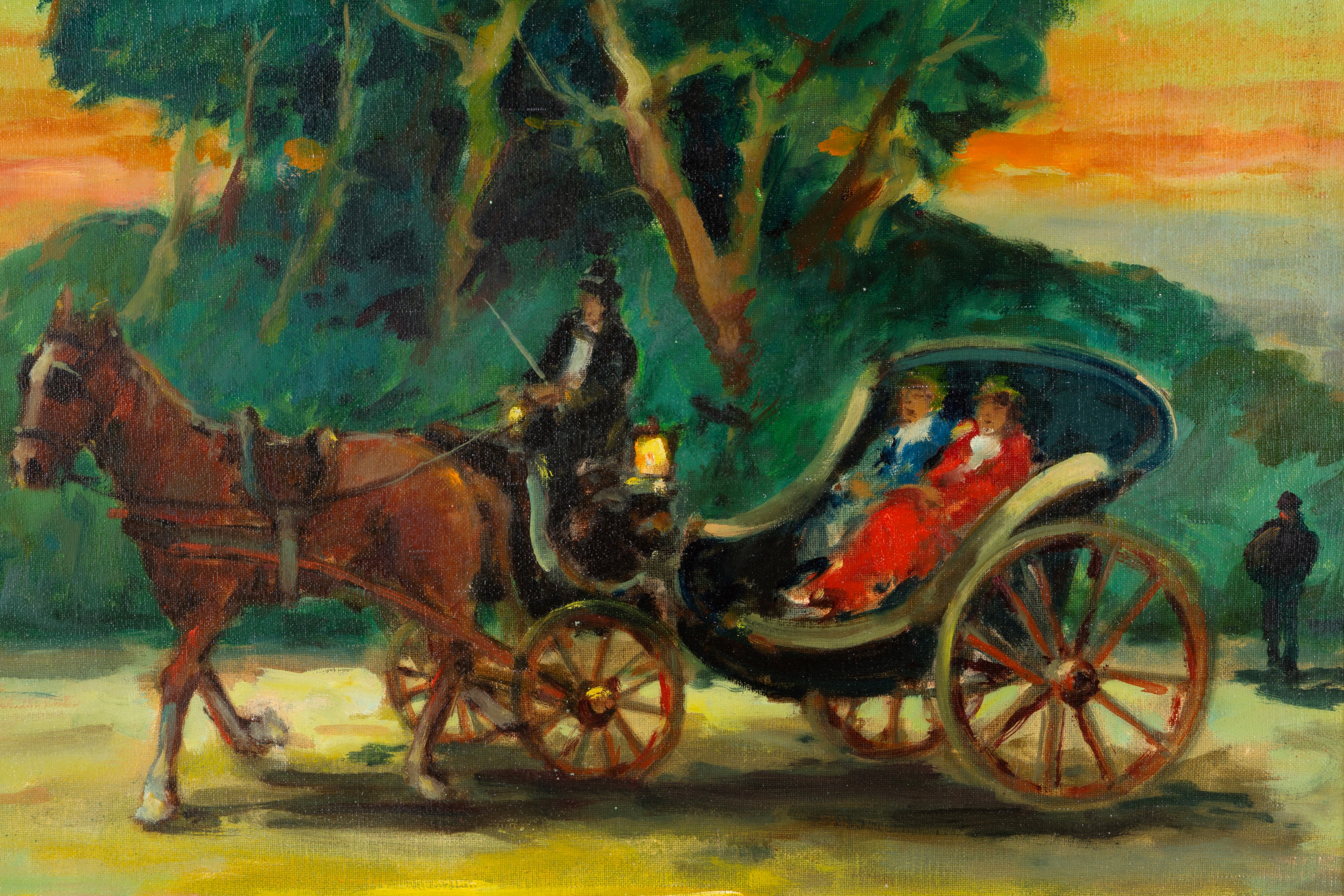 Renato Natali - Passeggiata in carrozza (o in calesse), olio su tela