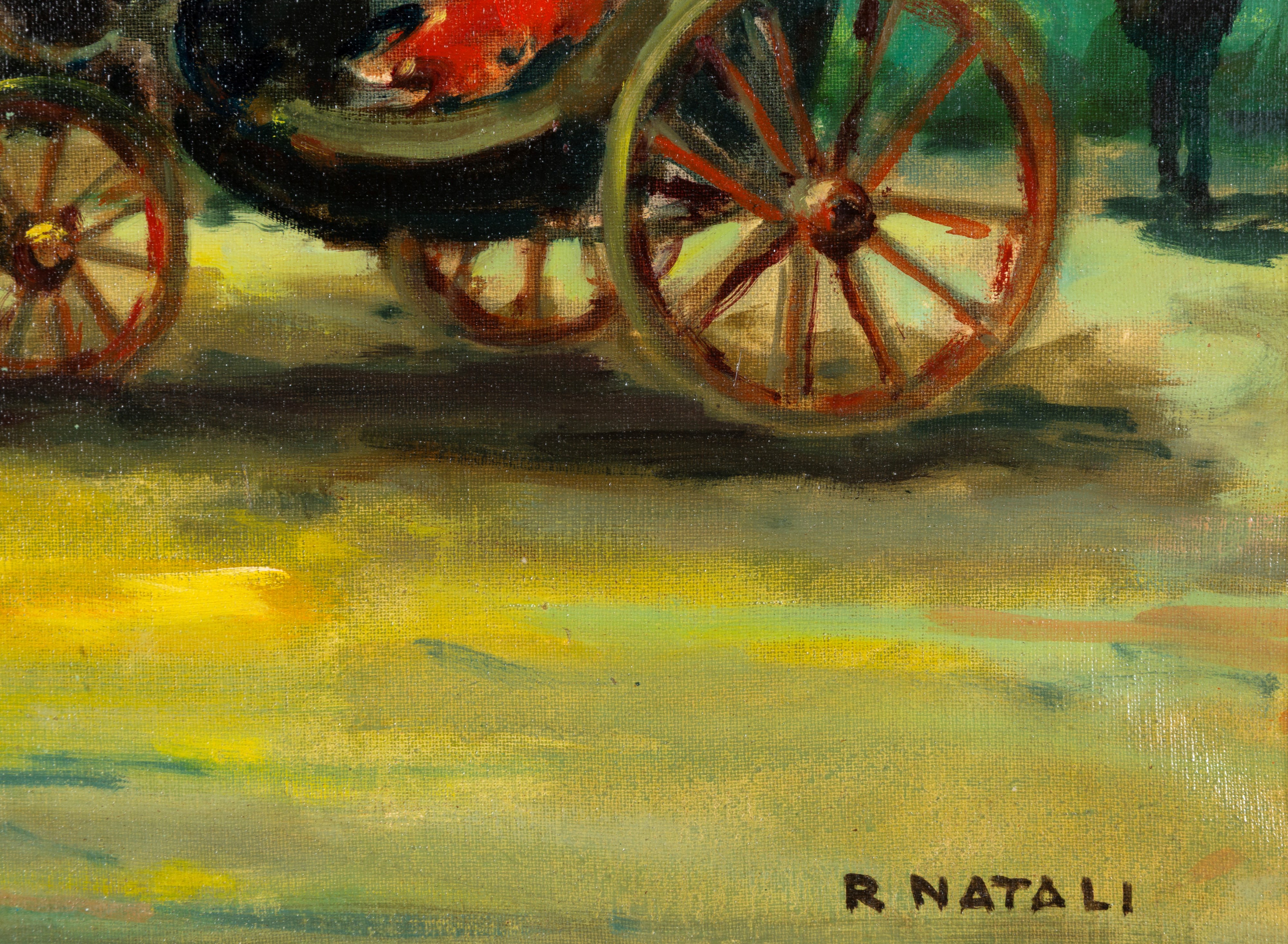 Renato Natali - Passeggiata in carrozza (o in calesse), olio su tela