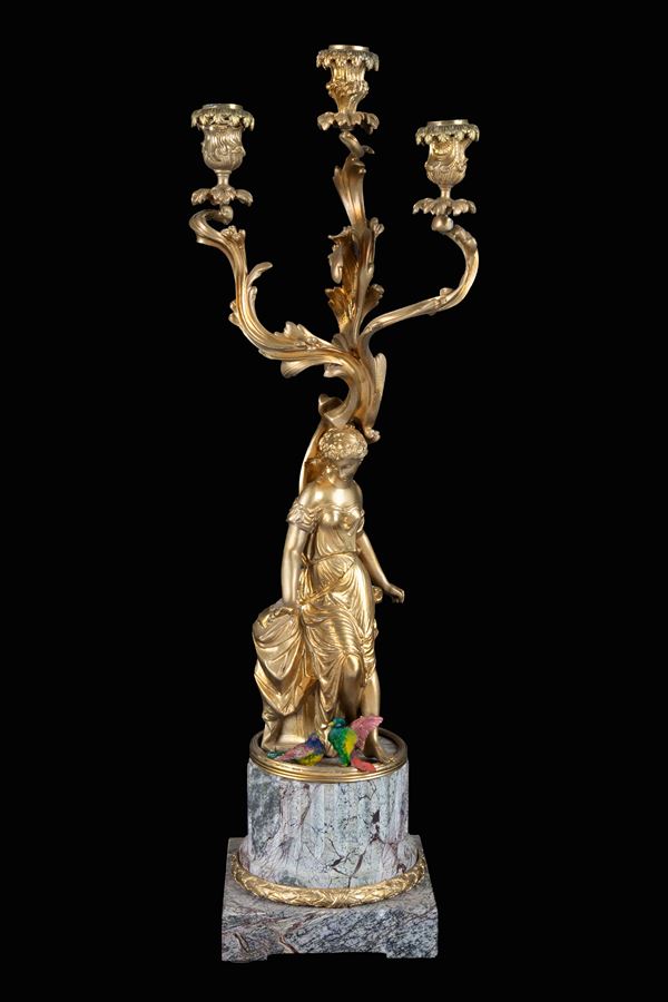 Three-flame bronze candelabra