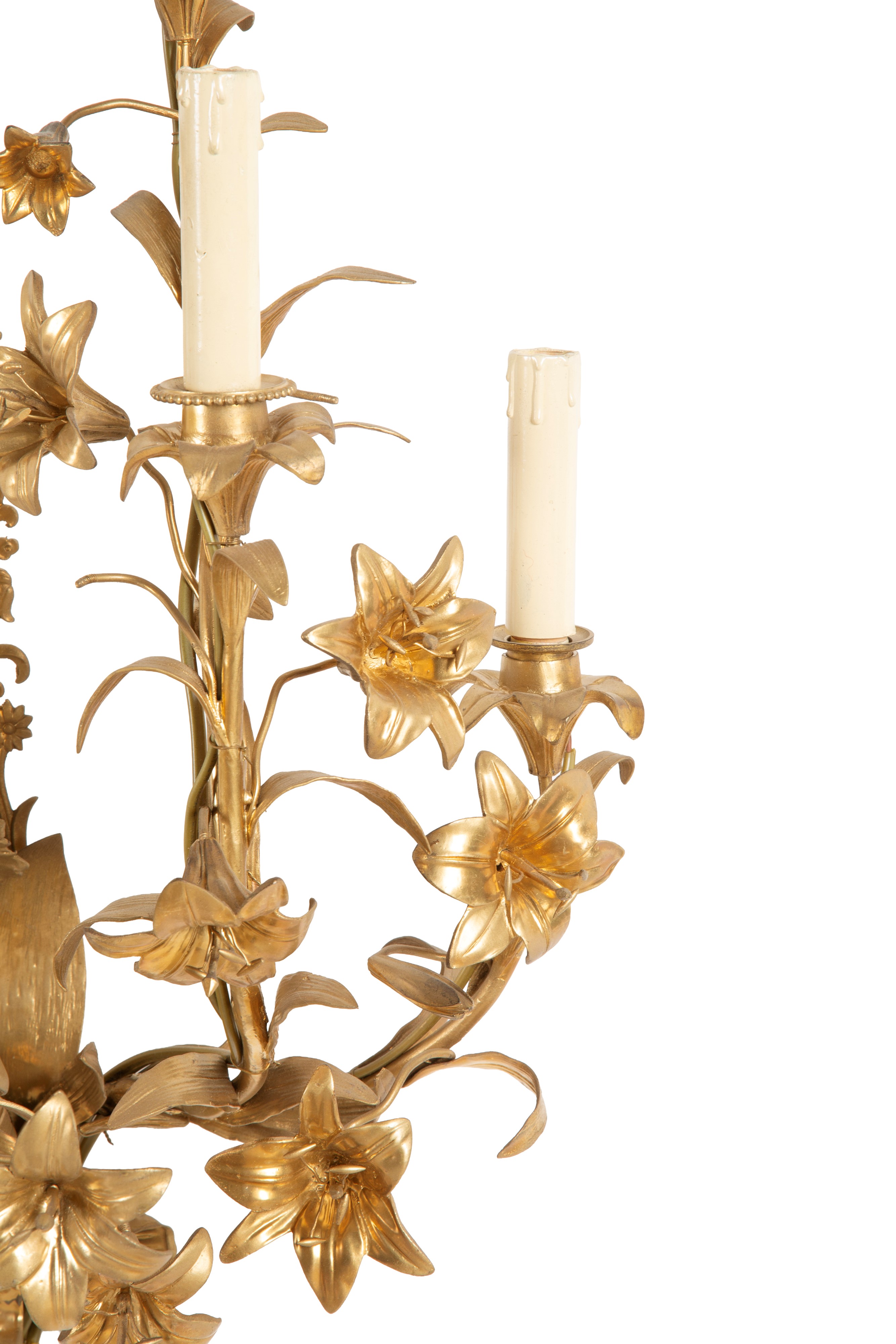 Coppia di applique, bronzo cesellato e dorato a motivi floreali, fine XIX secolo