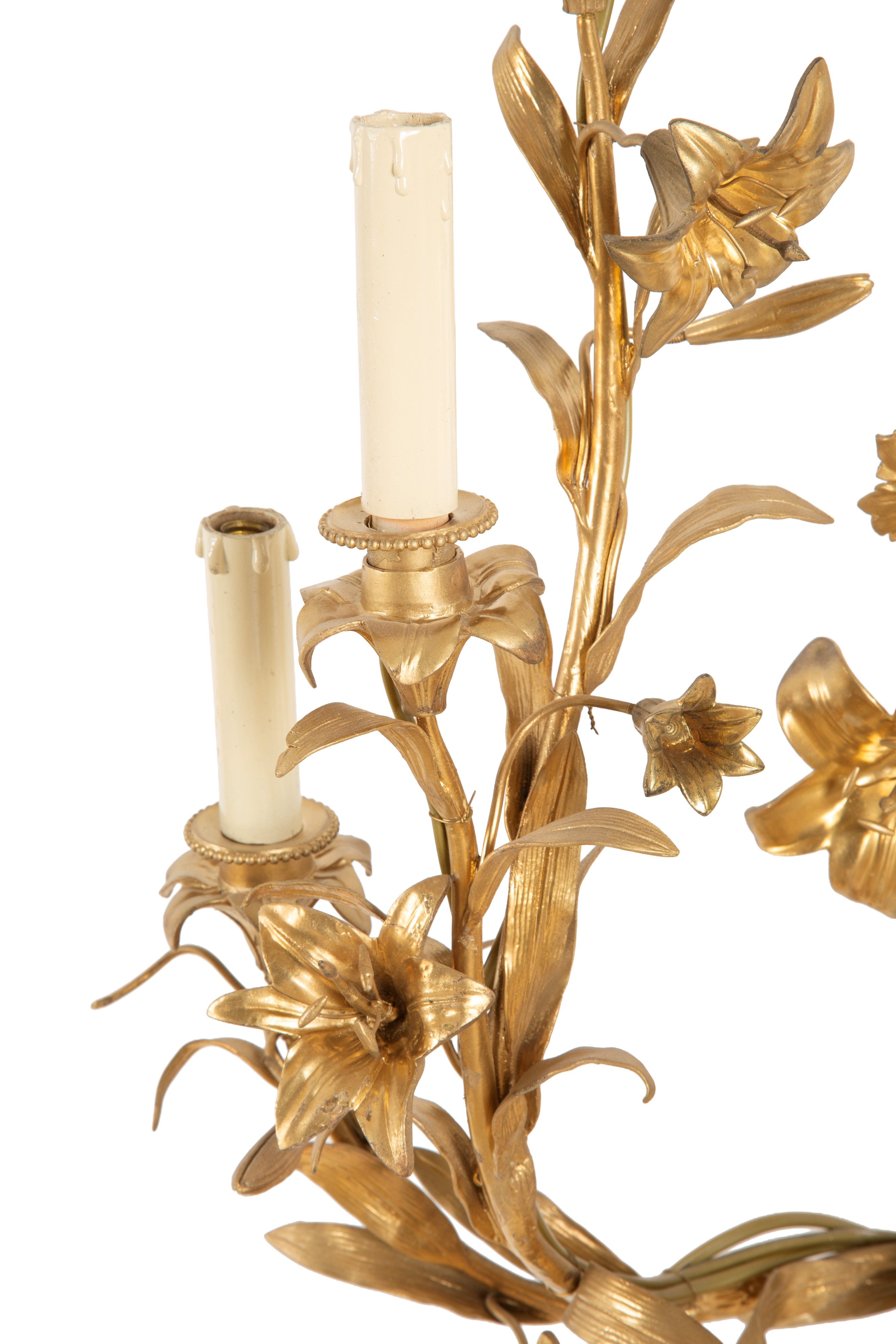 Coppia di applique, bronzo cesellato e dorato a motivi floreali, fine XIX secolo