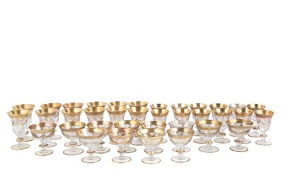 Servizio di bicchieri in cristallo decorato in oro zecchino (36 pezzi)