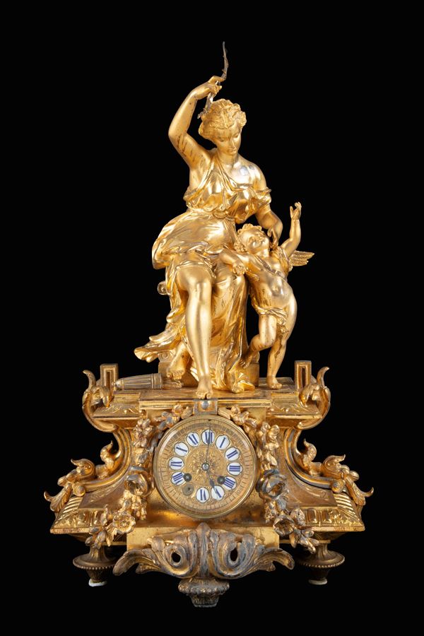 Clock with Diana and winged cherub