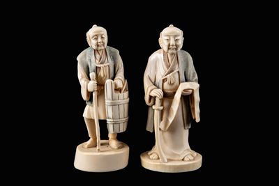 Sculture in avorio raffiguranti «Anziani», Cina, Dinastia Qing