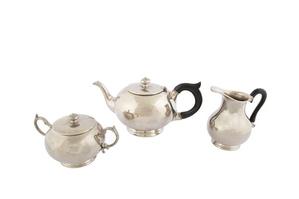 Silver-plated teapot, milk jug and sugar bowl