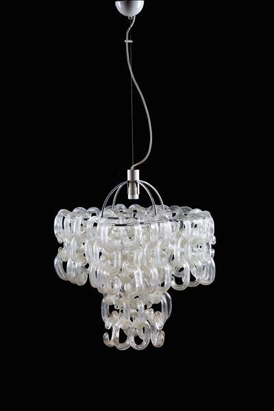 Lampadario una luce con elementi diffusori in vetro di Murano