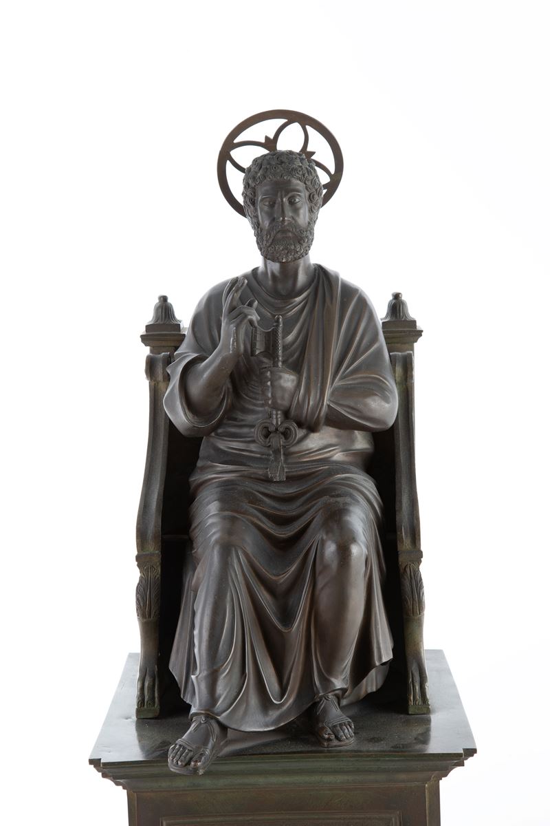 Scultura San Pietro in trono, bronzo cesellato (XX secolo)