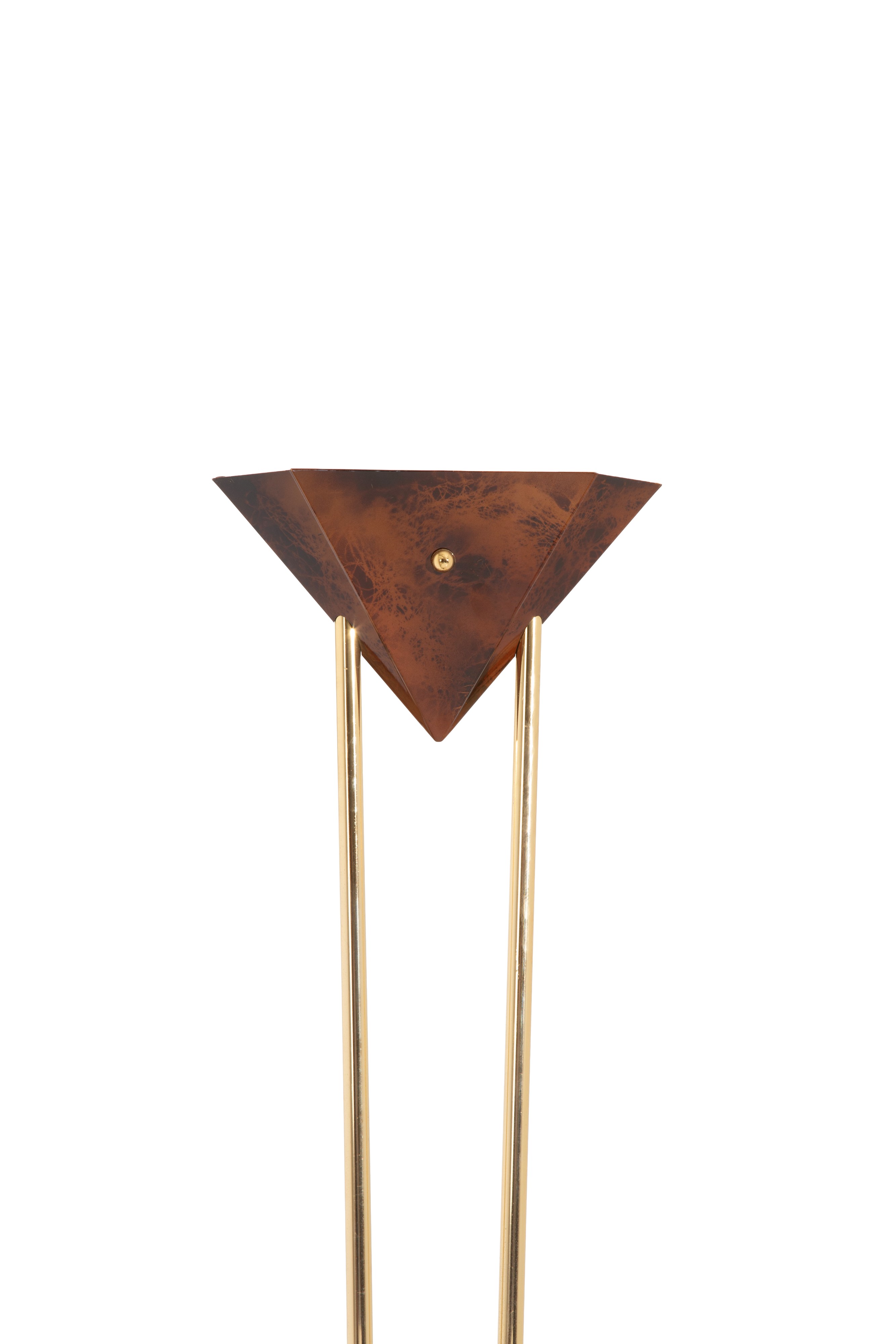Lampada da terra, ottone e metallo verniciato effetto radica (anni ’90)