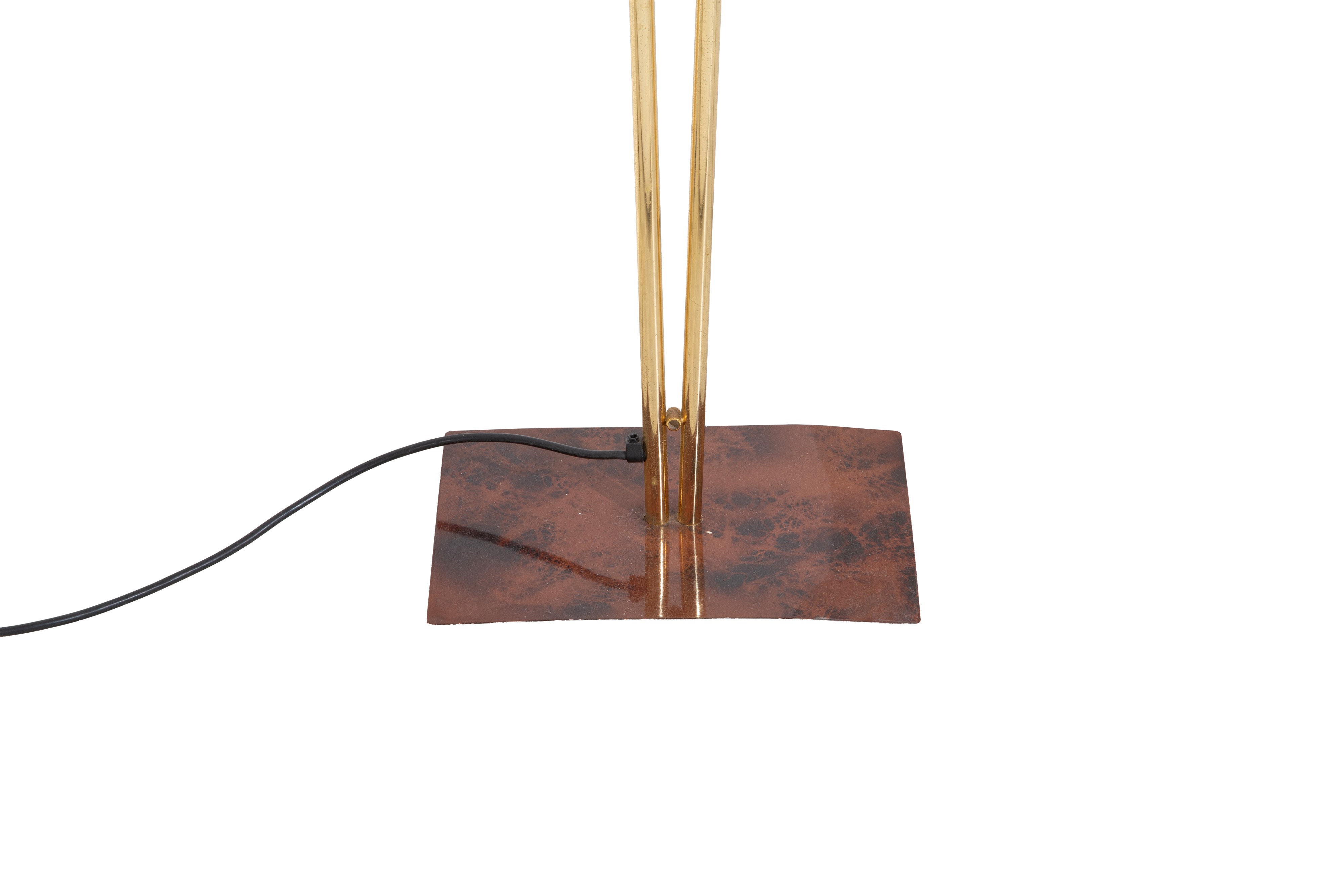 Lampada da terra, ottone e metallo verniciato effetto radica (anni ’90)