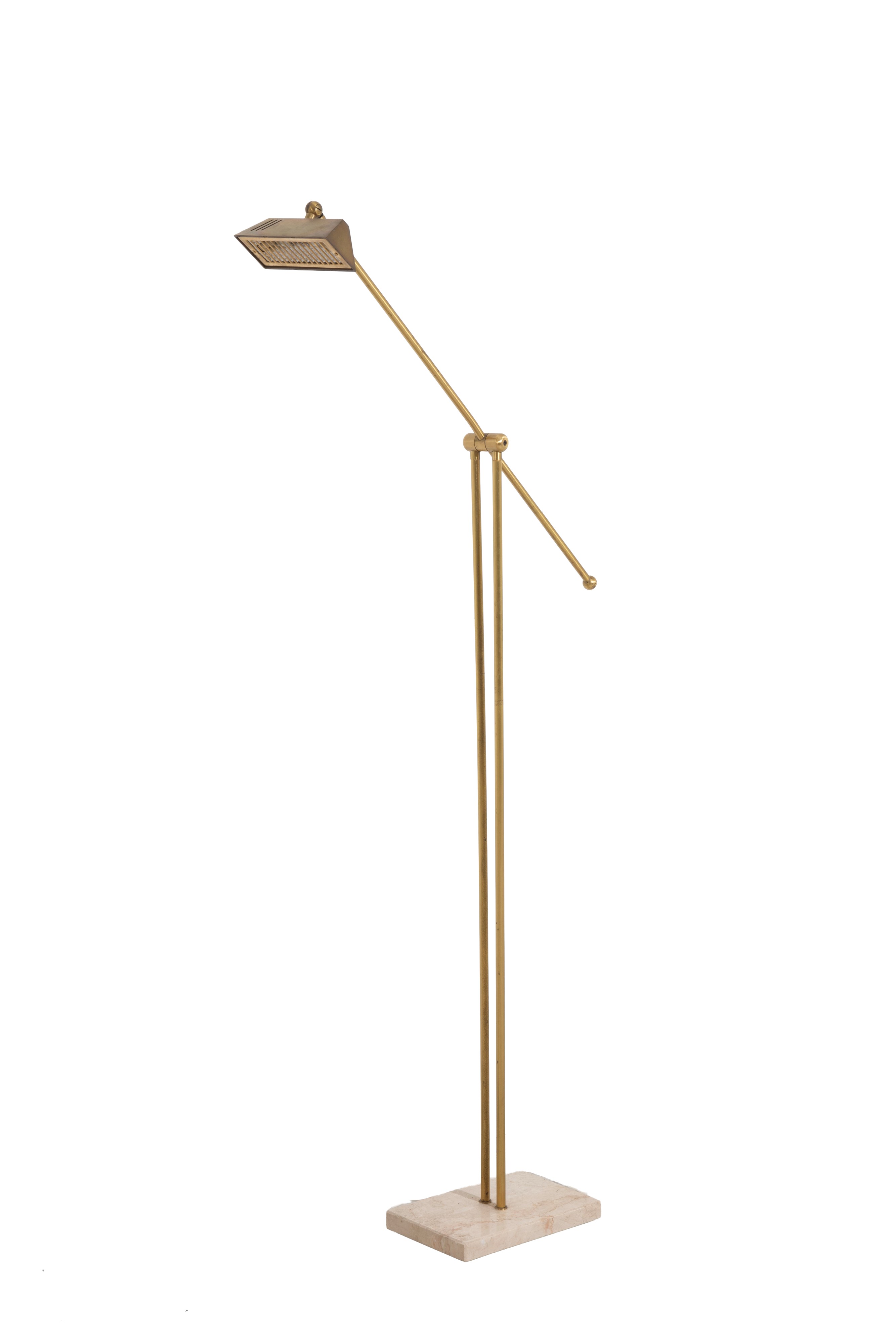 Lampada da terra in ottone con base in travertino, anni '90
