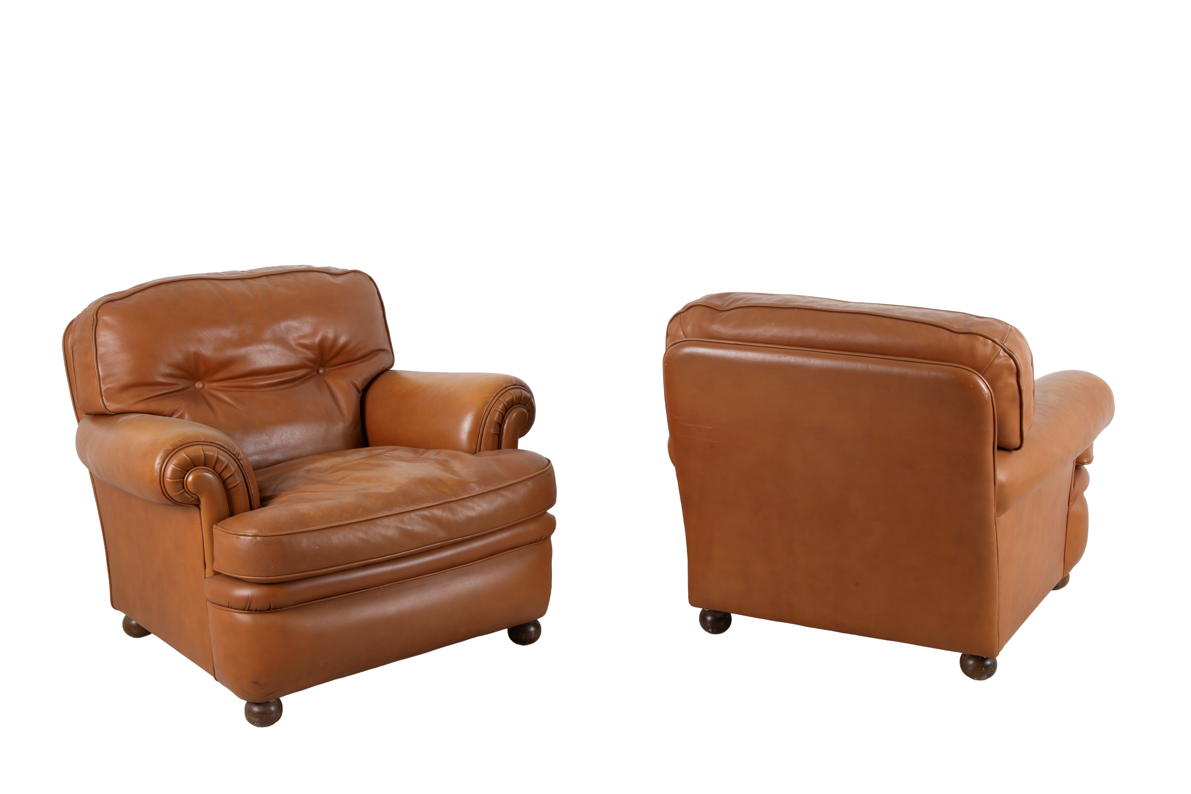 Poltrone modello “Poppy”, Coppia, Poltrona Frau, legno e pelle (anni ’80)