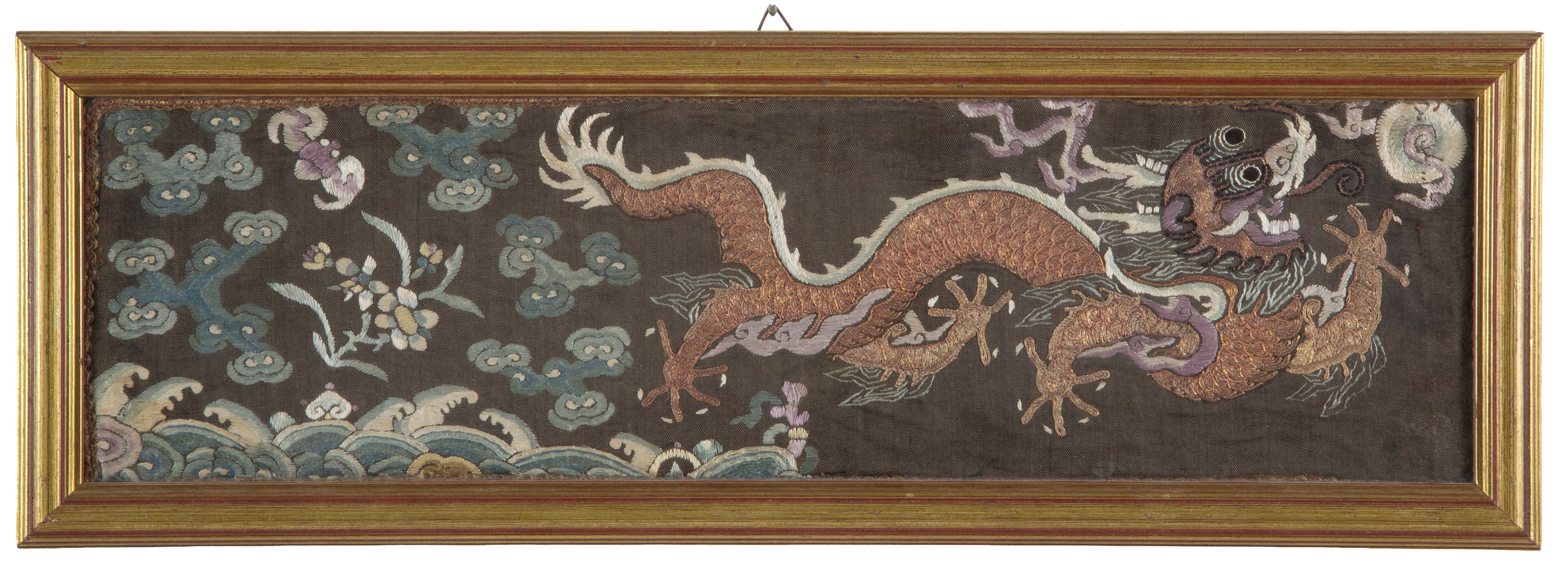 Coppia di frammenti di Long Pao (veste del drago), Cina, Dinastia Qing