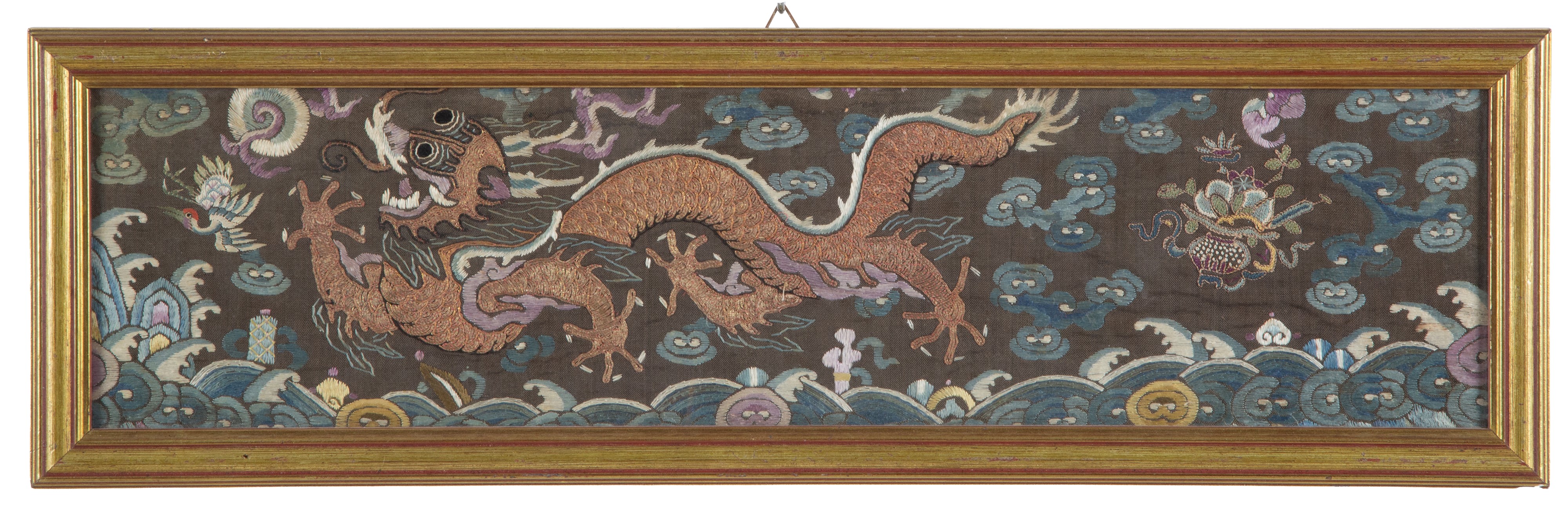 Coppia di frammenti di Long Pao (veste del drago), Cina, Dinastia Qing