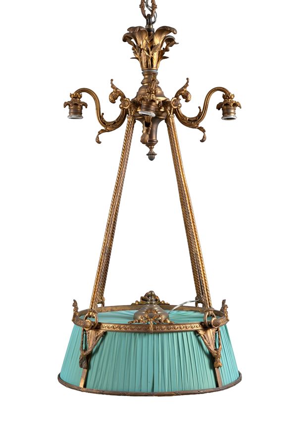 Bronze and fabric chandelier